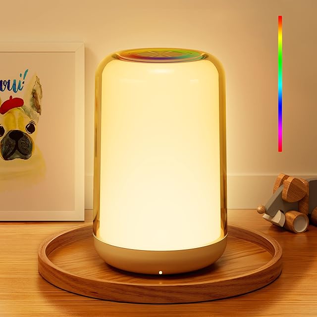 ENTOVE Colour Changing Lamp, USB Rechargeable Lamp, Touch Night Light Kids, Timing Off, Dimmable Bedside Table Lamp, Portable