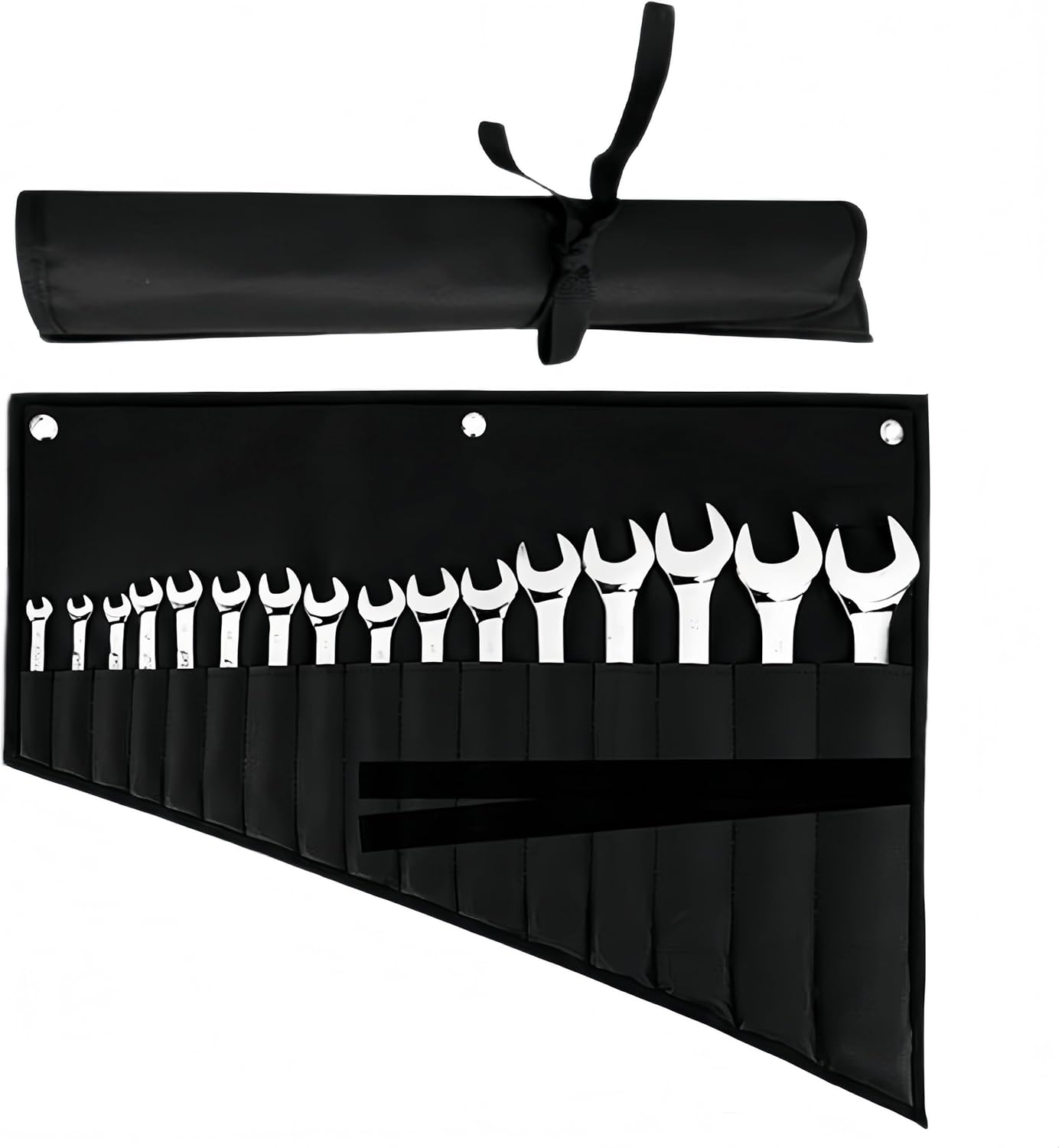 Wrench Organizer, Wrench Roll Up Pouch, 16 Pocket Tool Roll Organizer Bag for Metric & SAE Wrench Sets, Wrench Holder Roll up Pouch for Handyman Electrician