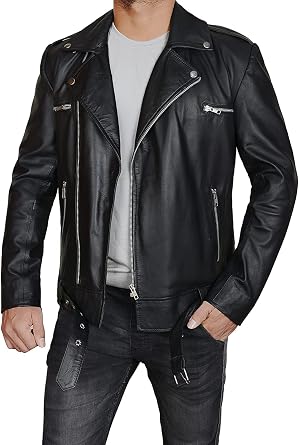 LP-FACON Mens Biker Brando دراجة نارية راكب الدراجة النارية جلد أسود / ملابس خارجية