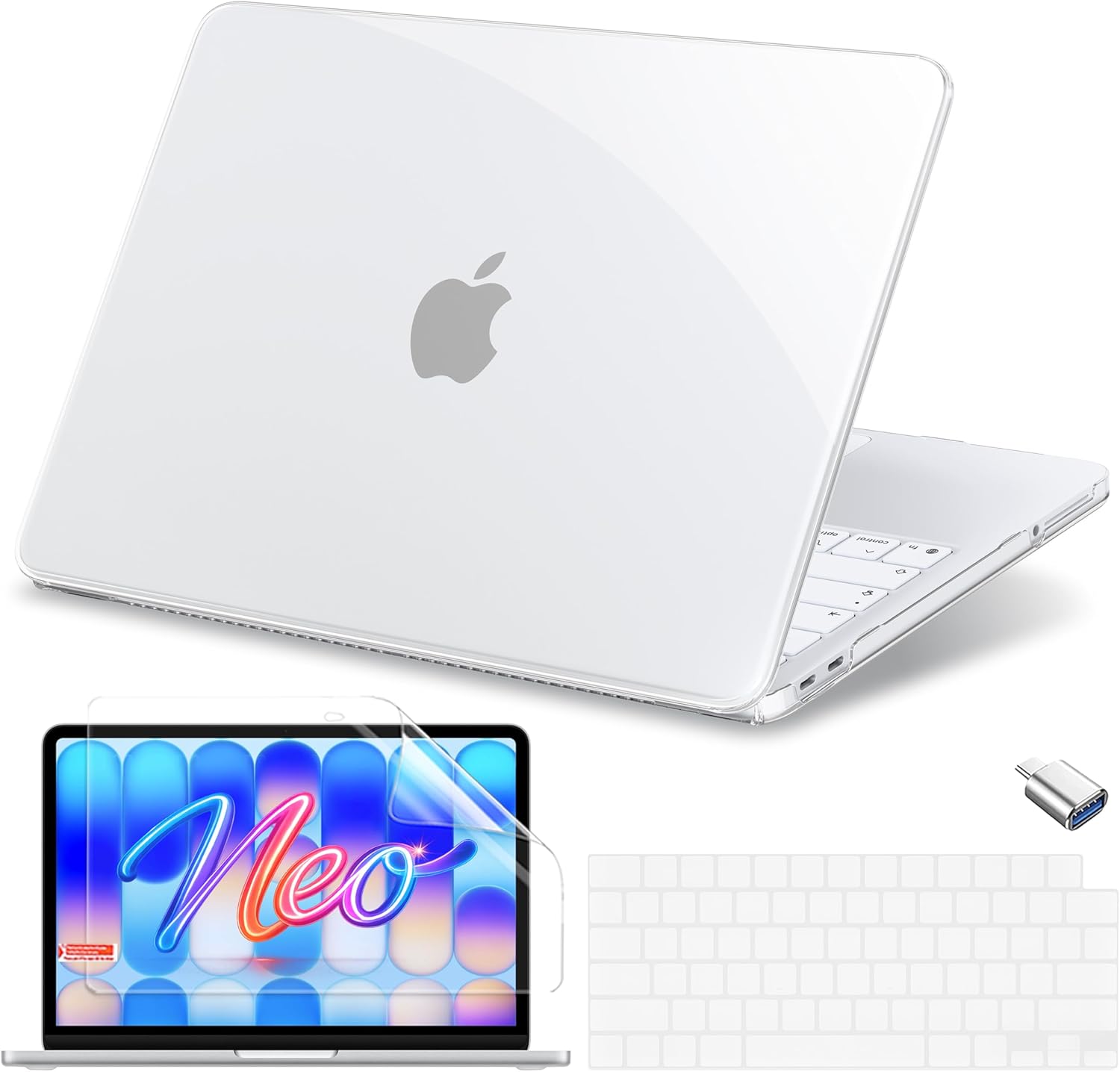 MecBevia for MacBook Neo Case 13 inch 2026 Release Model A3404 with A18 Pro Chip, Hard Shell Case with Keyboard Cover, Screen Protector, Type C, Crystal Clear