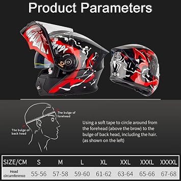 Motorcycle Helmet, Modular Flip Up Front Motorbike Helmet DOT/ECE Approved Full Face Helmet With Double Sun Visor Internal Colored Lens Racing Crash Helmet For Men Women,A-4XL(67~68cm)