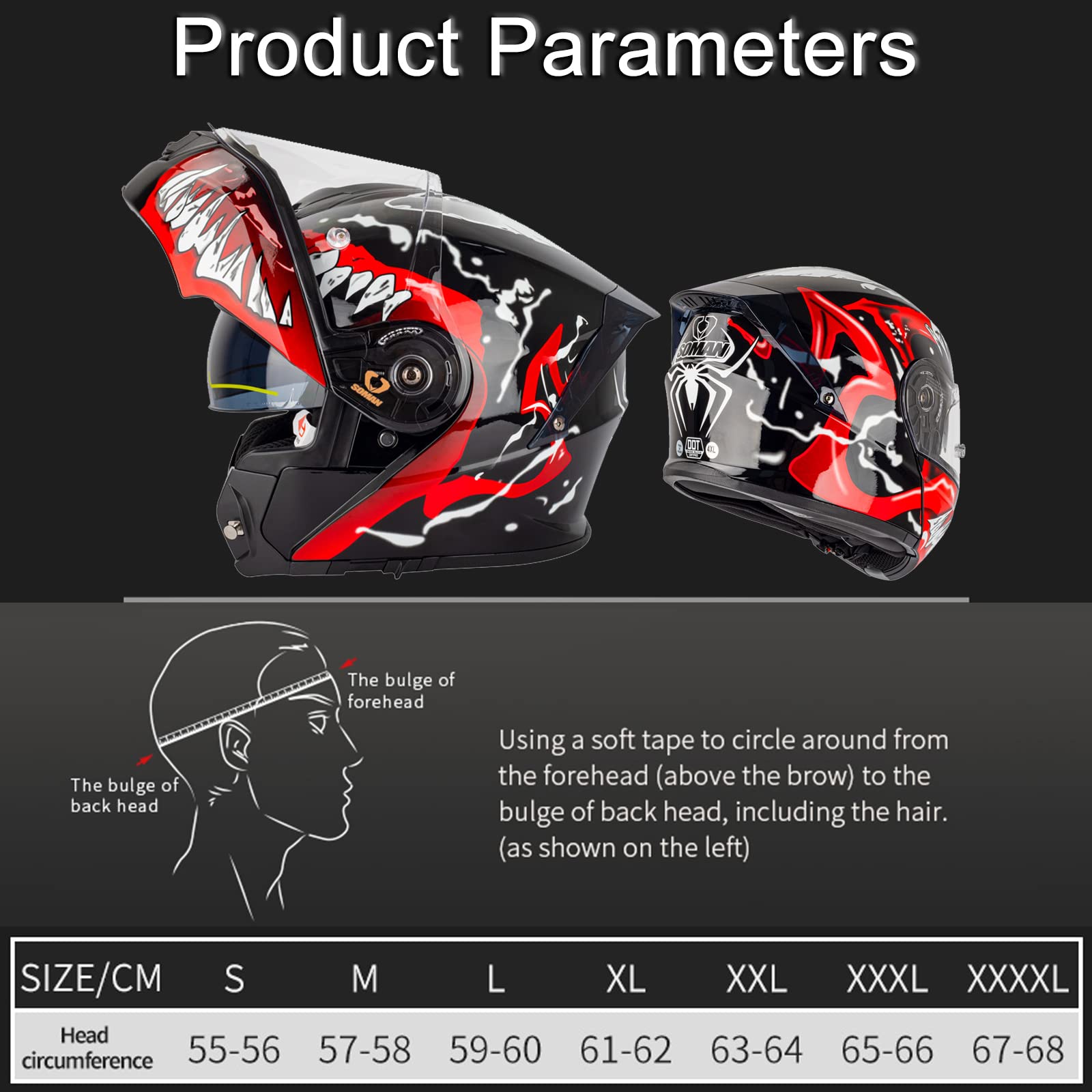 Casco Moto Modular ECE Homologado Casco Motocicleta Abatible Casco de Moto Integral Scooter con Doble Visera para Adultos Mujer Hombre, Rojo Negro-M(57~58cm)
