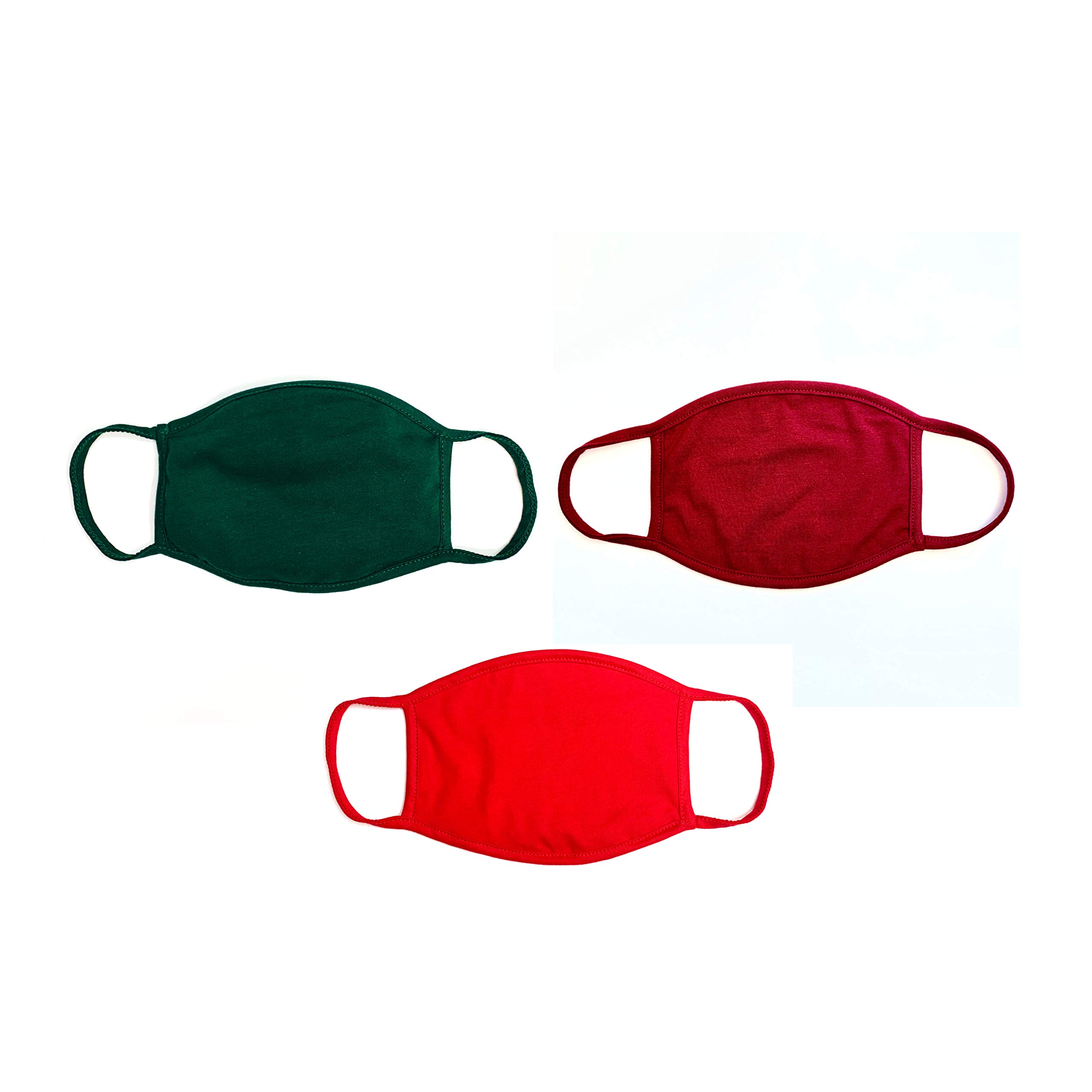Breathable Holiday FACE MASK Set | Made in USA | Washable and Reusable (Cotton: Green, Burgundy and Red)
