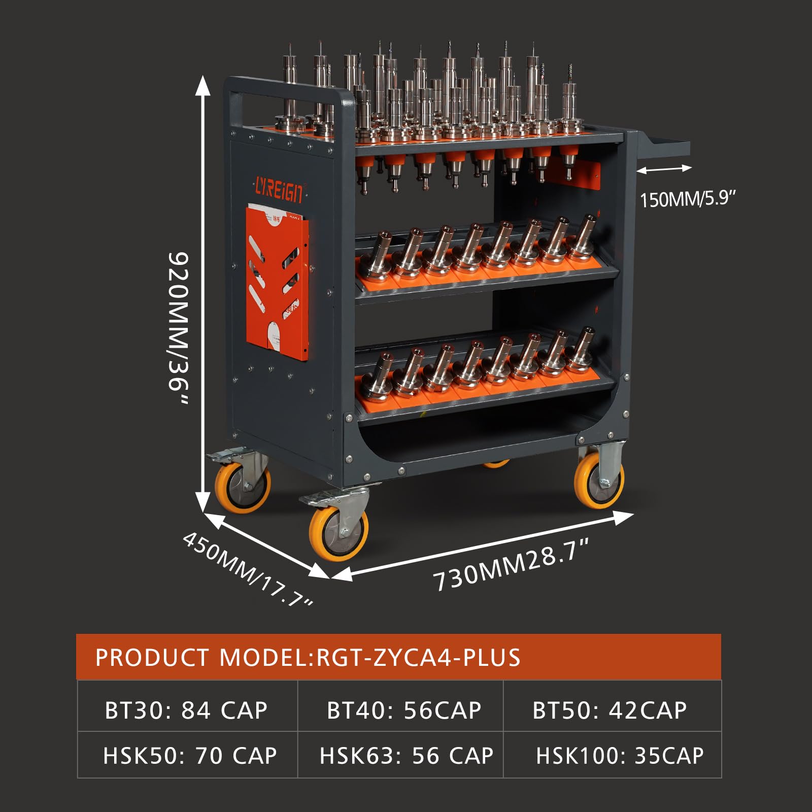 LYREIGN CNC Tool Organizers Service Carts, Large Capacity CNC Tool Holder Storage Cart, CNC Trolley is Suitable for Warehouses Mechanic Factory Garage
