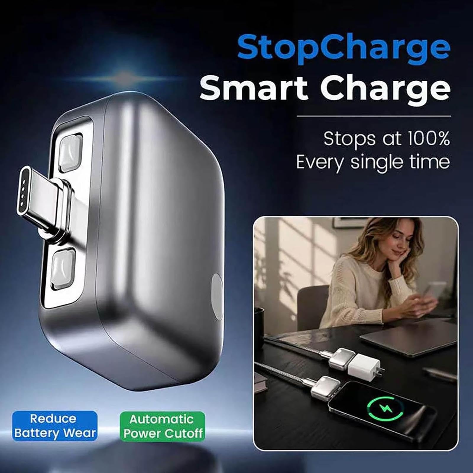 Cargador inteligente con función de detención de carga, cable carga con desconexión automática, dispositivo de expulsión al completar la carga y adaptador universal protección contra sobrecarga (1pcs)