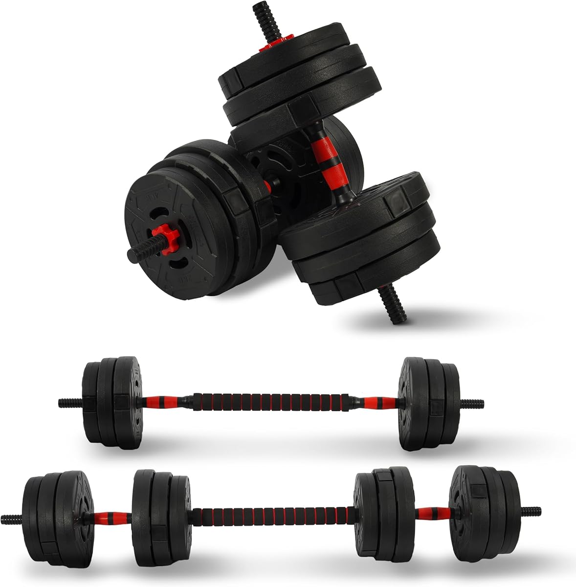 Fitvids Multi-Functional Portable Changeable Dumbbell and Barbell Kettlebell Set with Adjustable Weights, 40LBS or 60LBS Sets, 2-in-1 or 4-in1, Multiple Sizes