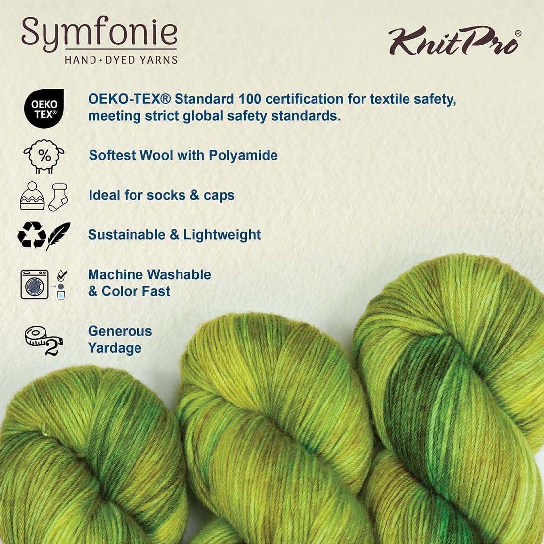 KnitPro Symfonie Fingering Weight Hand Dyed Variegated Yarn Skein | Extra Fine Merino Wool & Polyamide Blend for Knitting & Crocheting, Oeko-TEX Certified 400m, 100g | Terra Macha