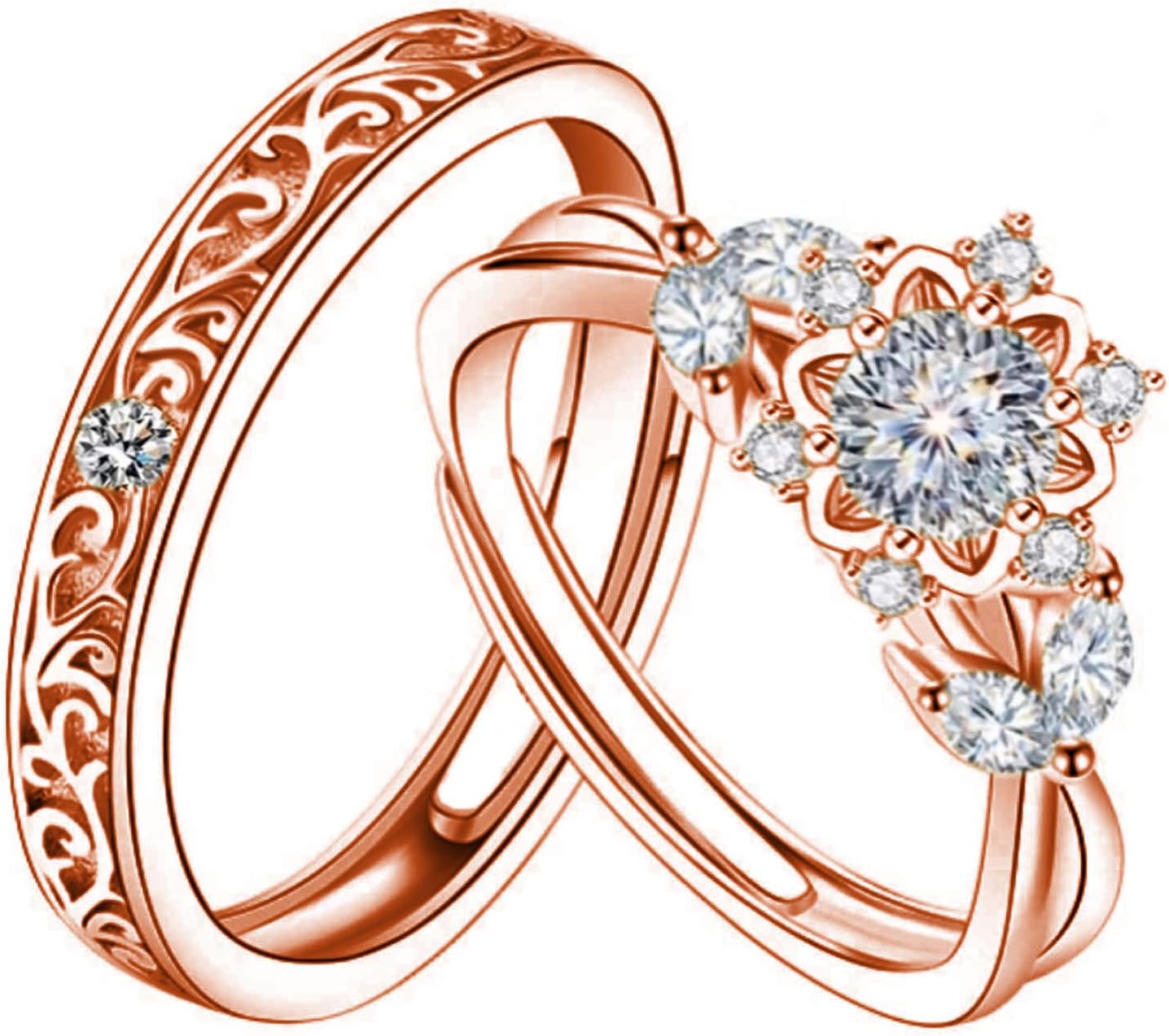 S925 10K/14K/18K Real Gold Flower Vine Couple Ring Sets for Men and Women, 1.85 Carat(cttw) Moissanite Flower Engagement Ring Sets for Wedding Anniversary Free Engraving