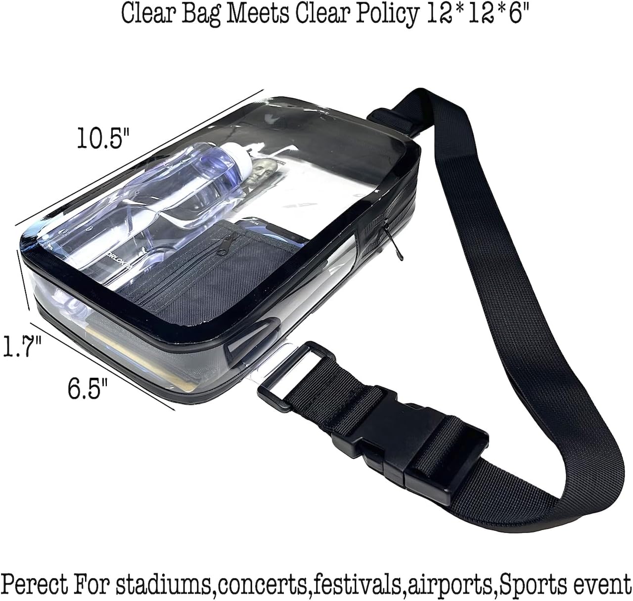 DRLOKPAK Clear Bag for Stadium Events Sports Fan Pack Handbag Purse With Adjustable Strap for Concert Festival Work Day Game | Transparent, Stand up, Durable, Water Resistant