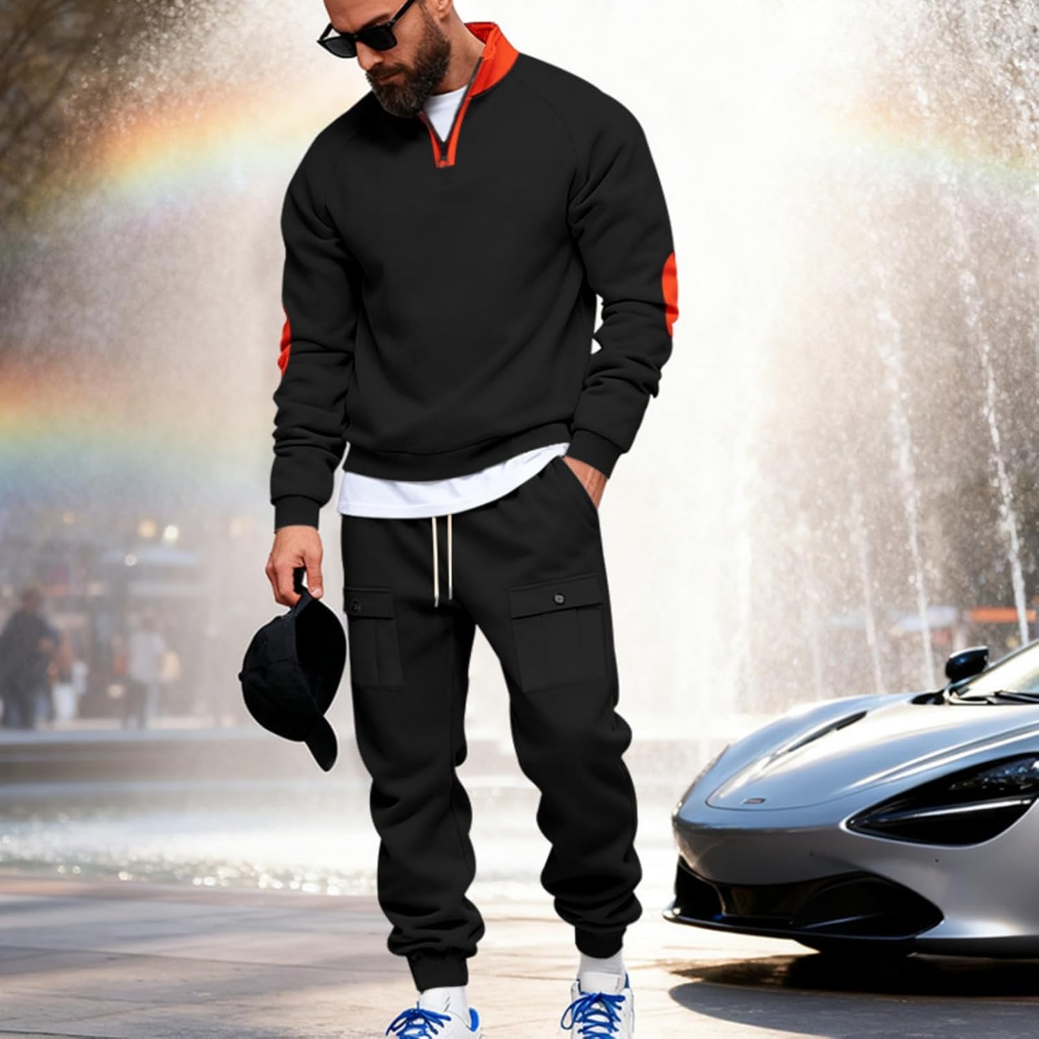 Men's Track Suits 2 Piece Outfits Quarter Zipper Polo Shirt Tracksuit & Joggers Sweatpants Sweatsuit Sets - Image 3