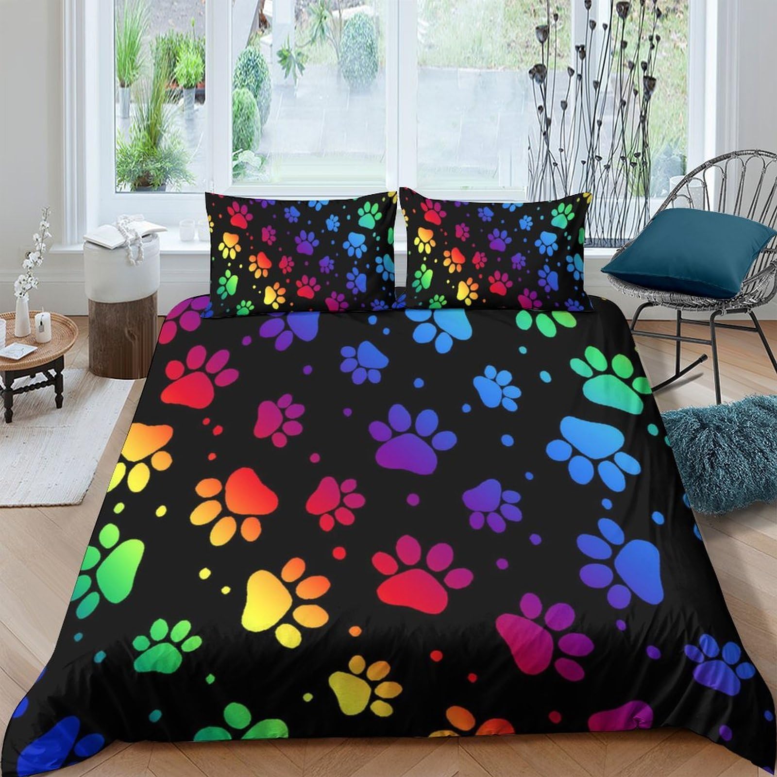 Ctjqhvkz Style-2 3D Printed Rainbow Paw Fitted Sheet Microfiber Soft Multicolor Bed Cover For Bedroom Guest Room Dorm Decor Single（135X200cm）