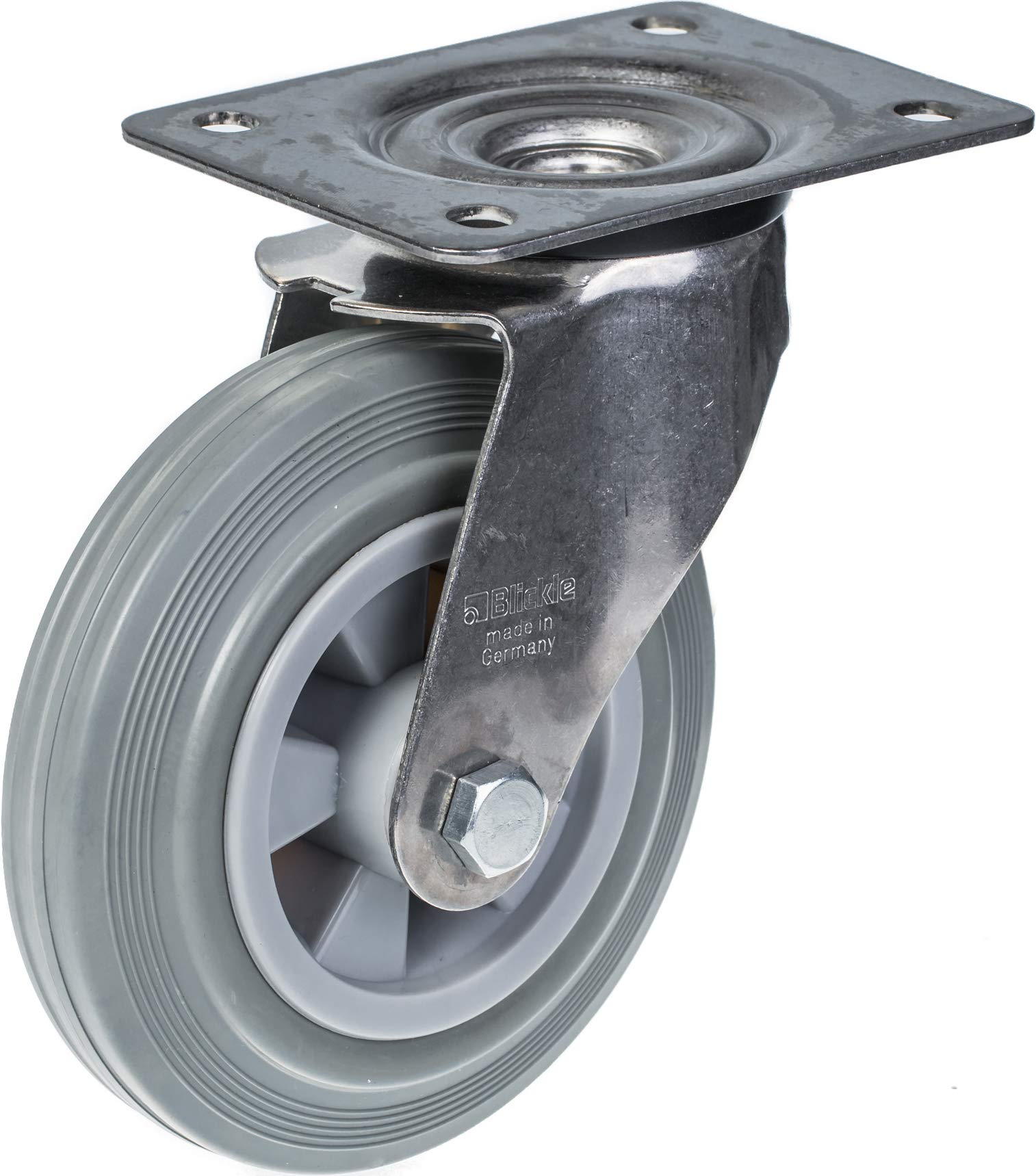 Roulettes en acier inoxydable de 160 mm (6 pouces) avec bandage gris, pivotantes et équipées d'un frein, capacité de charge de 540 kg, lot de 4