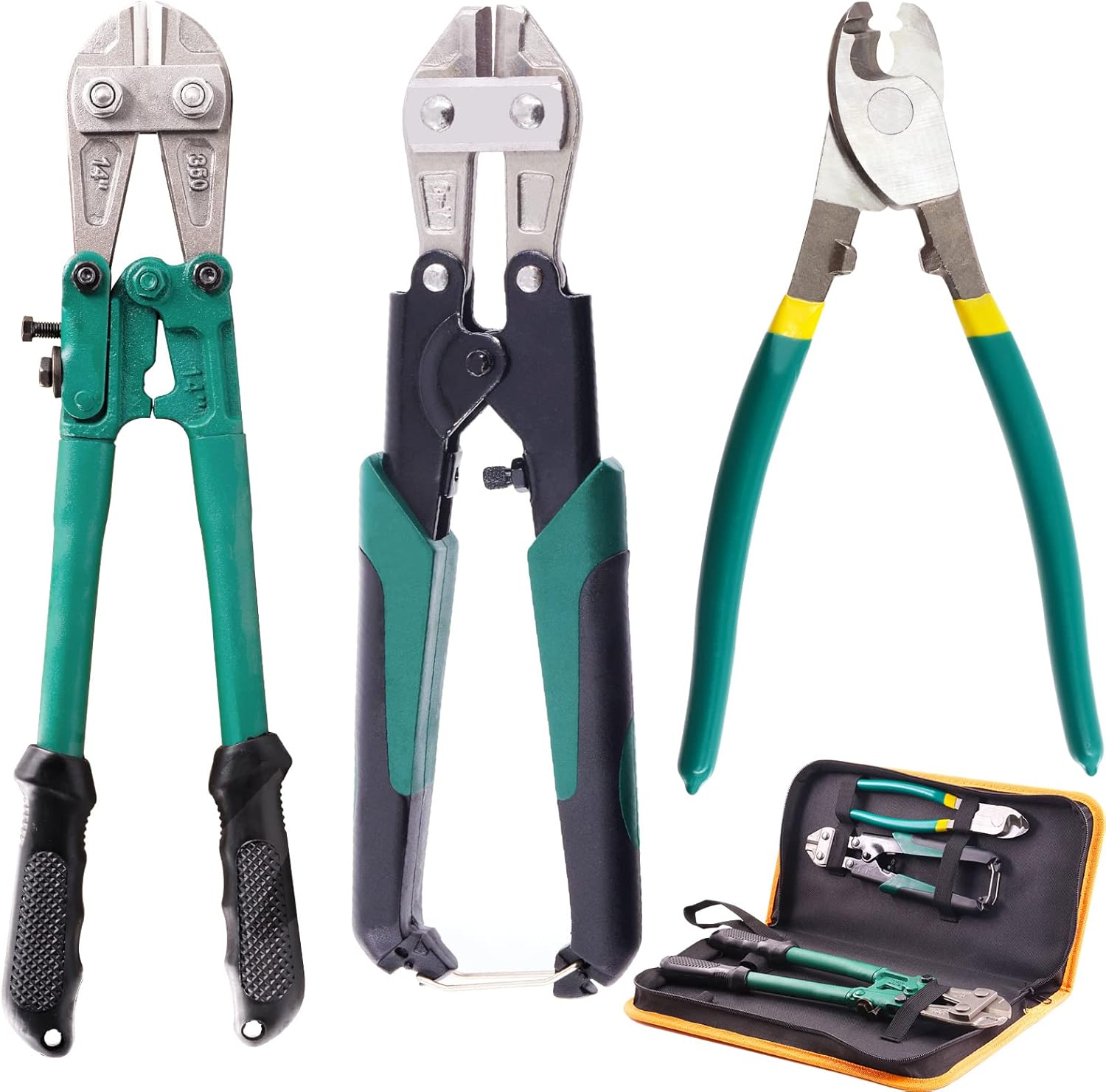 Keadic 3Pcs Heavy Duty Bolt Cable Cutter Pliers Set Multifunctional 14" and Mini 8" Bolt Cutters, 8" High Leverage Wire Cutter with Soft Rubber Handle for Cutting Rope Rivets Chain Copper Aluminum