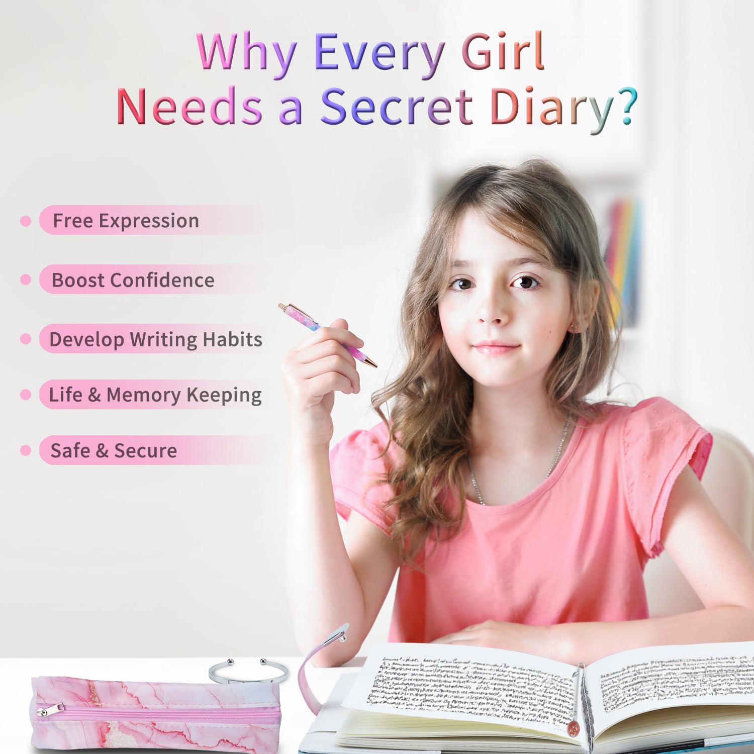Diario Segreto con Lucchetto Ragazza, Set Diario con Serratura Bambina, Taccuino Segreto con Password, Quaderno con Serratura e Penna, Regalo di Compleanno Cancelleria per Ragazze 6-15 Anni