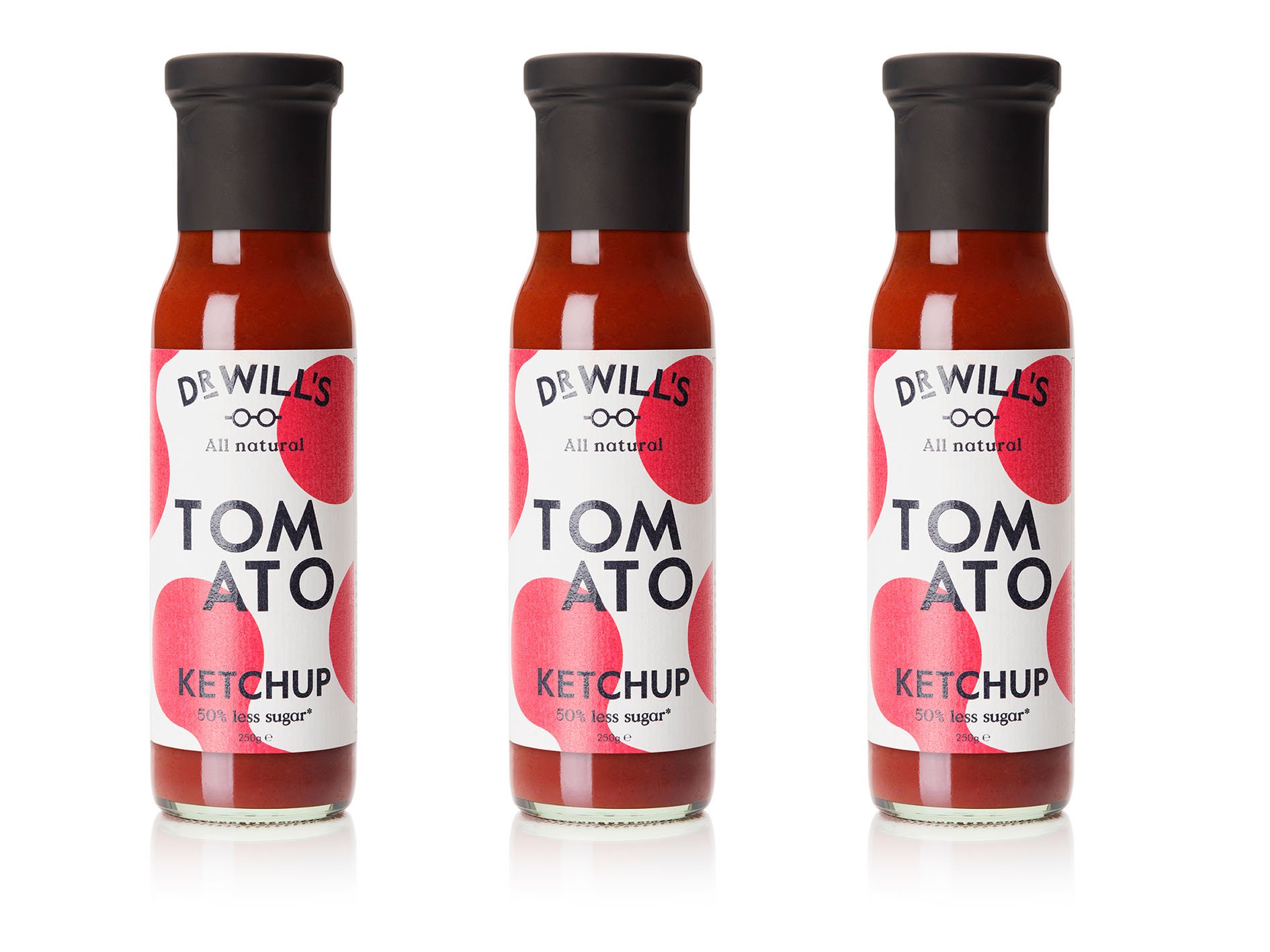 Dr Will's Ketchup do pomidorów 250 g (3 sztuki) – całkowicie naturalny, przyjazny dla wegan, wykonany z prawdziwych pomidorów – bez sztucznych dodatków, konserwantów lub rafinowanych cukrów, bez nabiału i glutenu