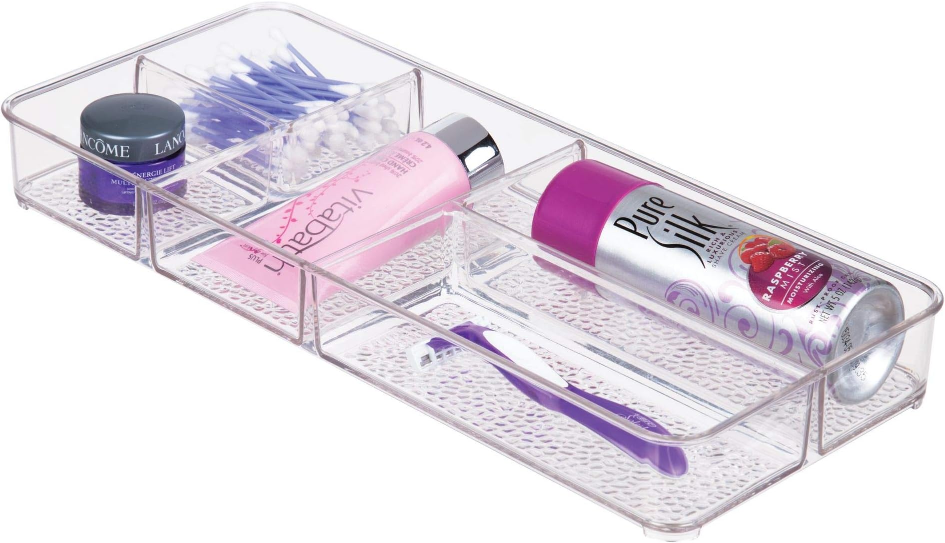 iDesign Rain Plastic Divided Vanity Organizer, Storage Tray for Cosmetics, Makeup, and Accessories on Vanity, Countertop, Bathroom, or Cabinet, 5 Compartments, 5 Compartments, Clear