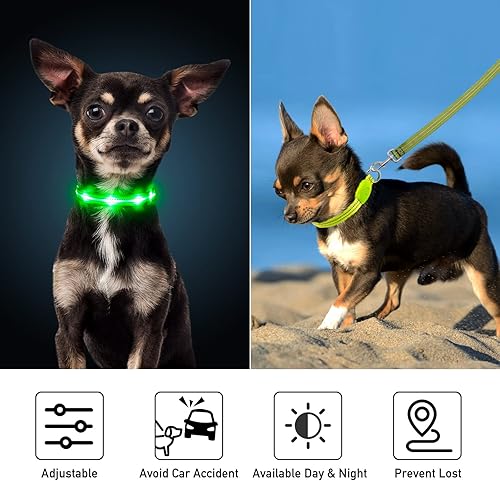 Miniatura 5 de PZRLit Collares iluminados para perros pequeños, medianos y grandes, collar de perro LED ajustable, collar recargable suave brillante para perros y