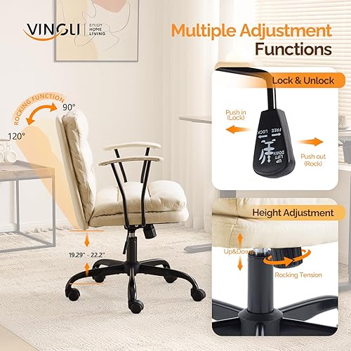 Miniatura 5 de VINGLI Sillas de Oficina Cómodas consin Ruedas, Base Dual, Reposabrazos Removibles, Silla Ajustable y Giratoria Cómoda para Computadora, Técnica de