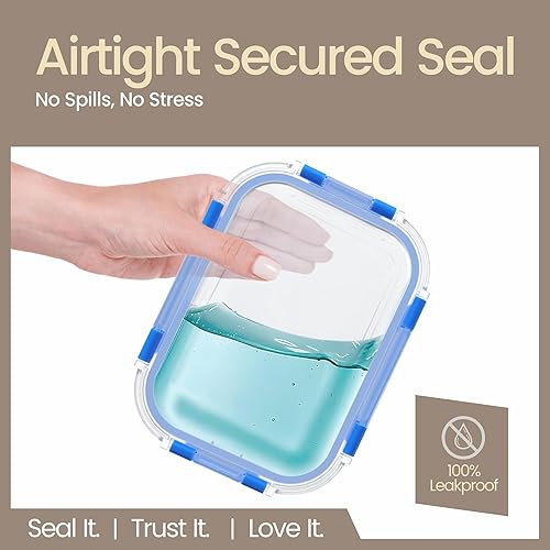 Miniatura 8 de Recipientes de almacenamiento de alimentos de vidrio borosilicato con tapas, 24 piezas, sin BPA, apilables para almuerzo y sobras, aptos para