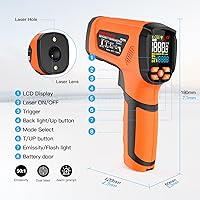 Vista 8 de MESTEK Pistola de temperatura de termómetro infrarrojo -40℉~2912℉, termómetro de alta temperatura con sonda de termopar, pistola termómetro láser