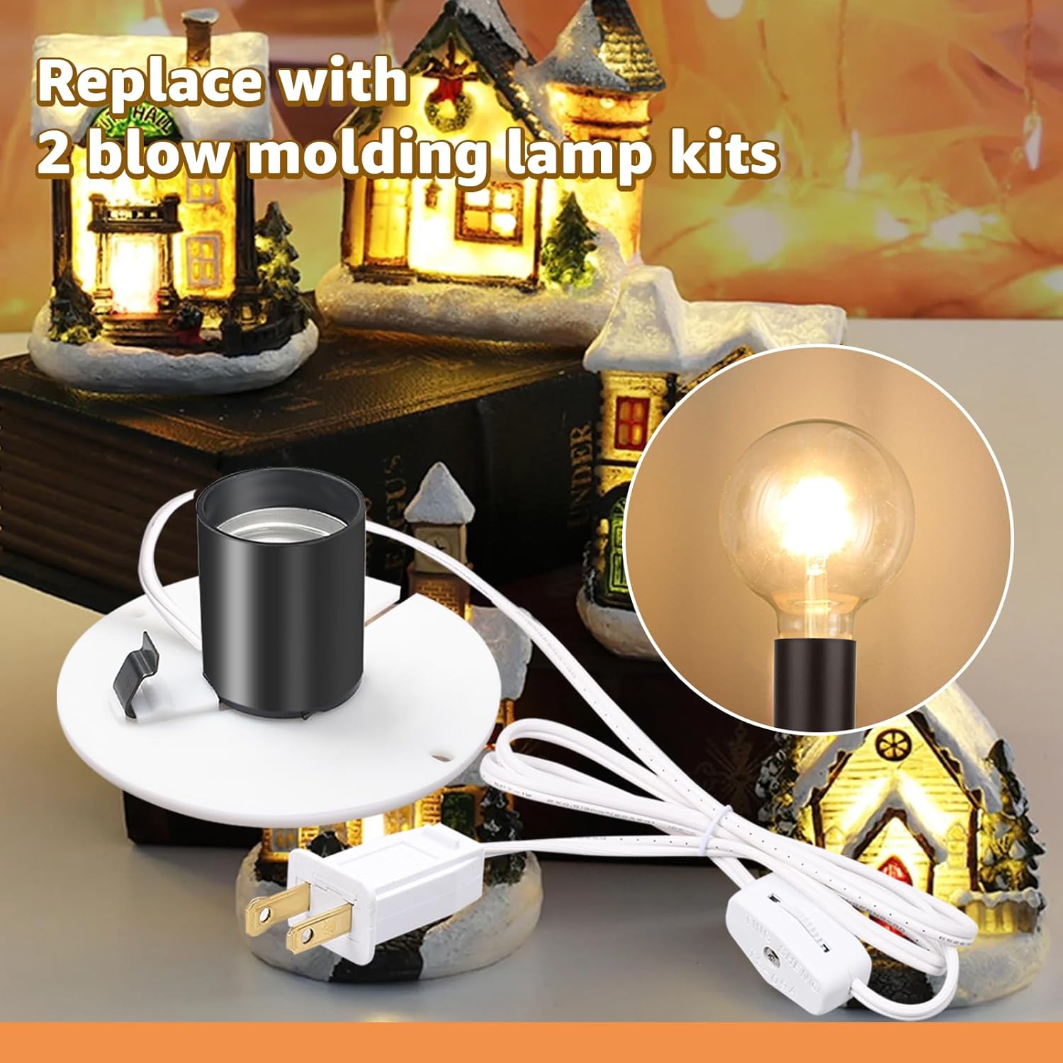 2 Set Blow Mold Light Kit Replacement,E27 E26 Single Bulb Cord Kit for Halloween,Christmas,Salt Lamp,Craft Indoor Outdoor Decorations,Salt Lamp Base with Switch Fuse Plug