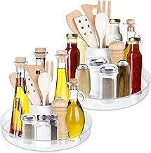Gabrella 2Pcs Lazy Susan Organizer Clear Lazy Susan Turntable for Cabinet Pantry Fridge Countertop Spice Rack, Clear Spinning Food Storage Container for Spices, Condiments, 10.6 Inches