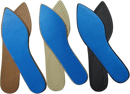 Miniatura 7 de Bellcon 3 pares de plantillas de cuero para mujer, tacones altos, plantillas de cuero negro, marrón y beige, plantillas de cuero para zapatos de