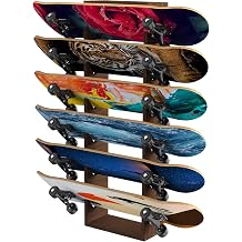 Skateboard Rack Wall Mount 6-Tier Wooden Skateboard Storage Rack Holder Skateboard Stand Display Organizer Skateboard Hanger for Longboard, Deck, Standard Skateboards