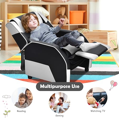 Miniatura 31 de ARLIME Silla reclinable para niños, de piel sintética, con reposapiés, reposabrazos, reposacabezas y soporte lumbar, sofá ajustable para juegos para