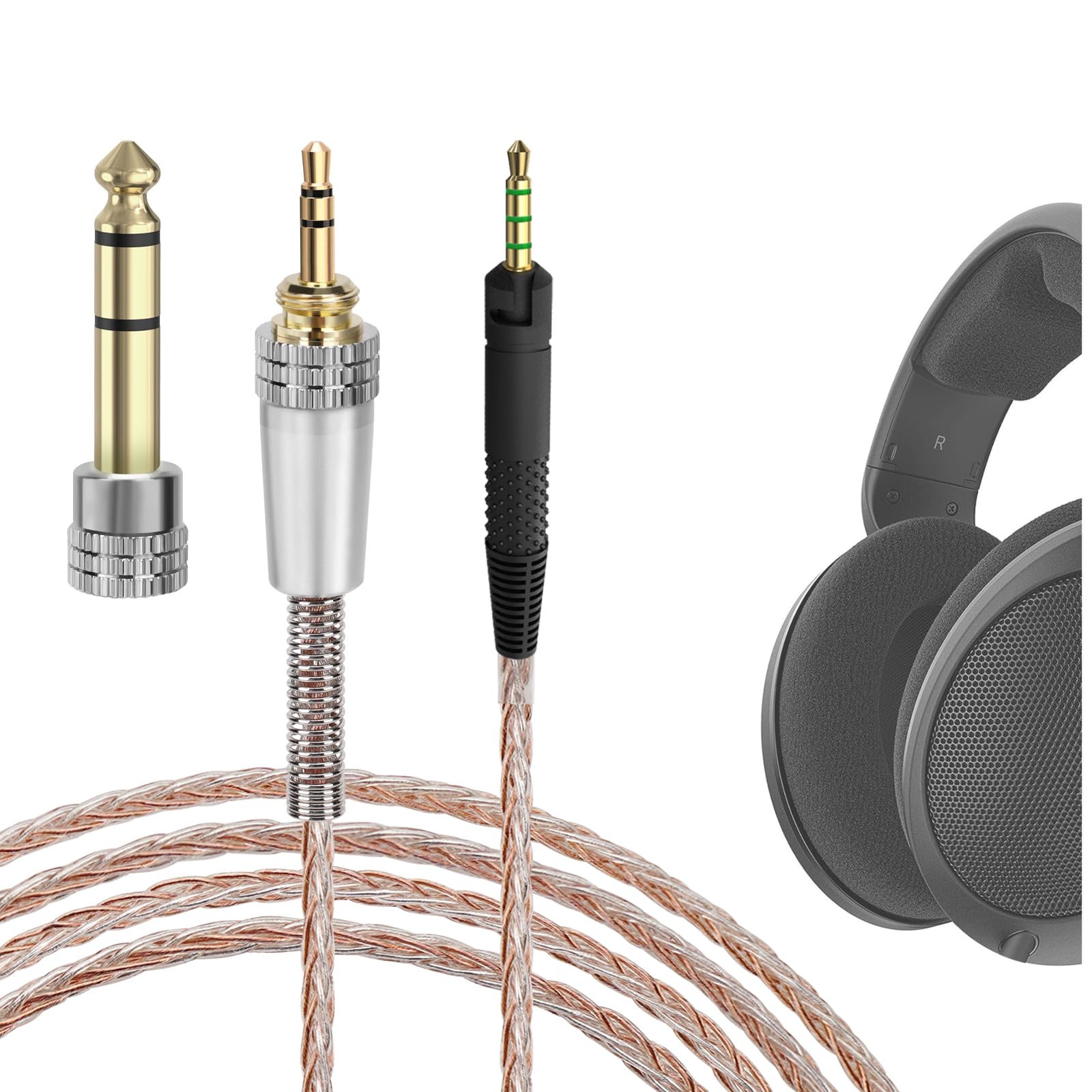 Cable Geekria Apollo compatible con Sennheiser HD 620S/599/598/550/505, reemplazo 3,5 mm/6,35 mm a 2,5 mm para auriculares hi-res, HiFi (10 ft/3 m)