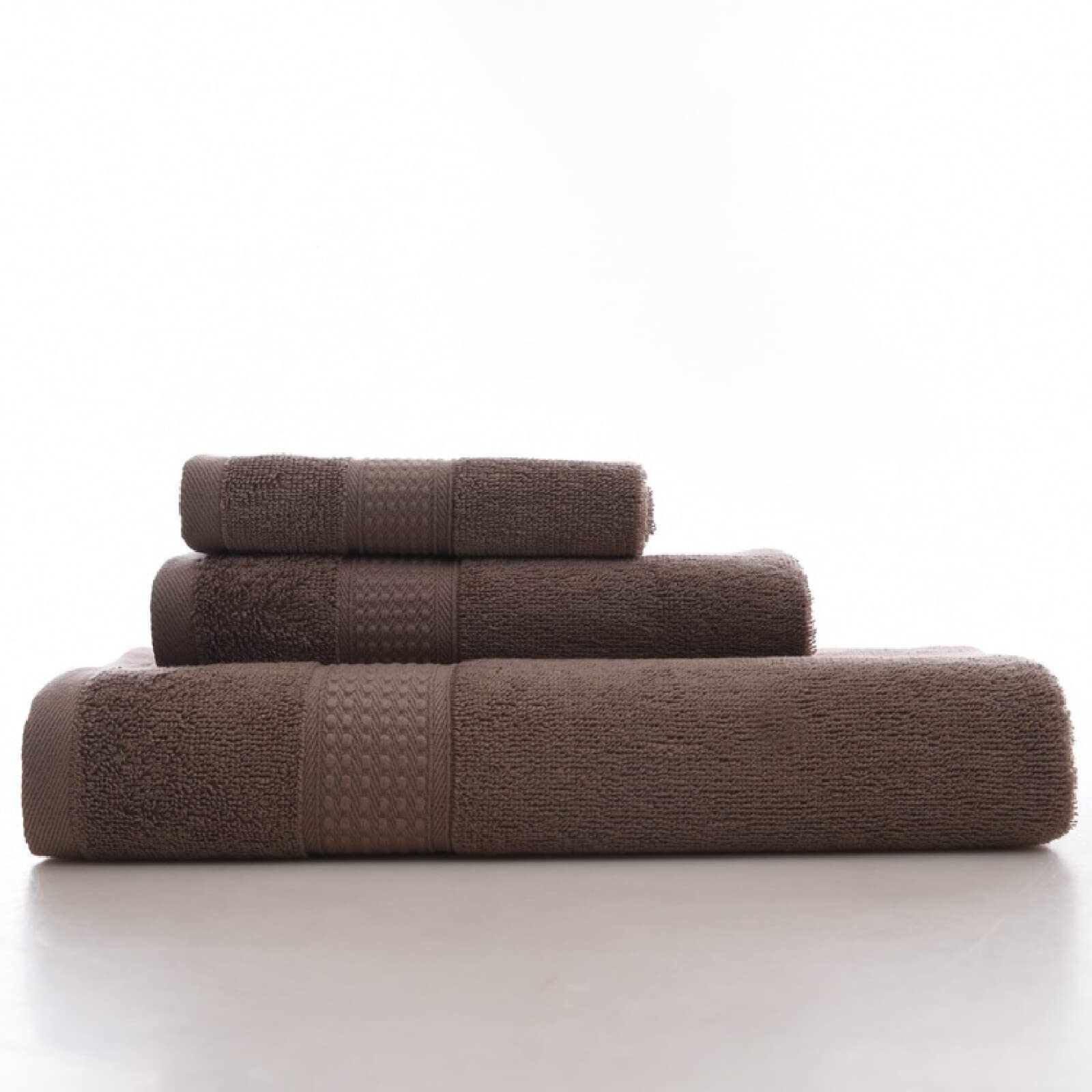 Caja de regalo de 3 Piezas, juego de toallas lisas, toallas 100% algodón de fibra larga, marrón, 70 x 140 + 33 x 72 + 34 x 34 cm,Toalla de baño grande marron,altamente absorbentes Suave y Grueso