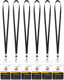 Teskyer Clear ID Badge Holder with Lanyard, Waterproof Extra Thick Plastic ID Card Holder with Resealable Zip, 2.5" x 3.5" Inner Size, Vertical Style, Set of 6, Black