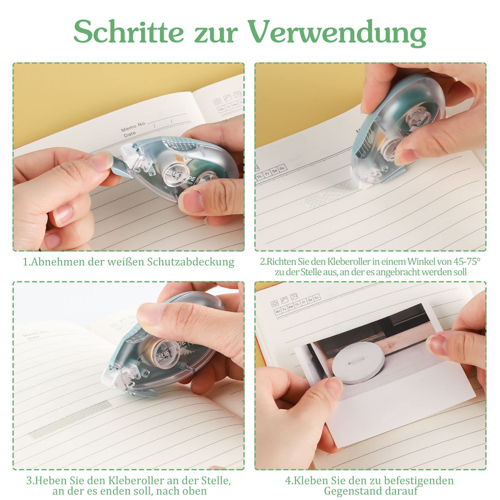 6 Rulli Di Nastro Biadesivo 8mm X 6m - Per Scrapbooking, Foto, Cartoline, Colorati (Blu, Verde, Rosa) - Foto 3