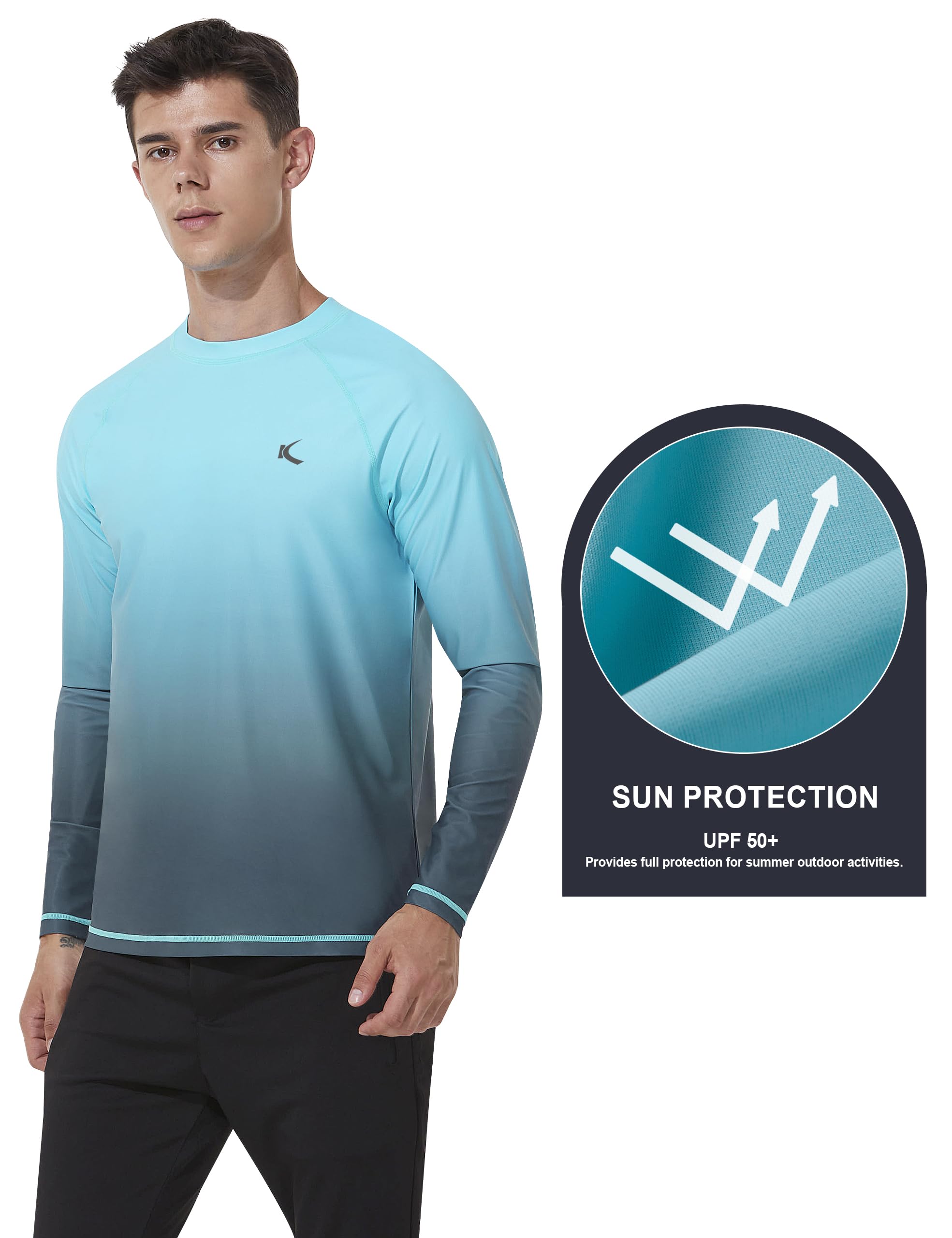 Herren Rash Guard UPF 50+ Schwimm-Shirt, UV-Sonnenschutz, schnell trocknend, langärmelig, Strand-Shirts zum Angeln