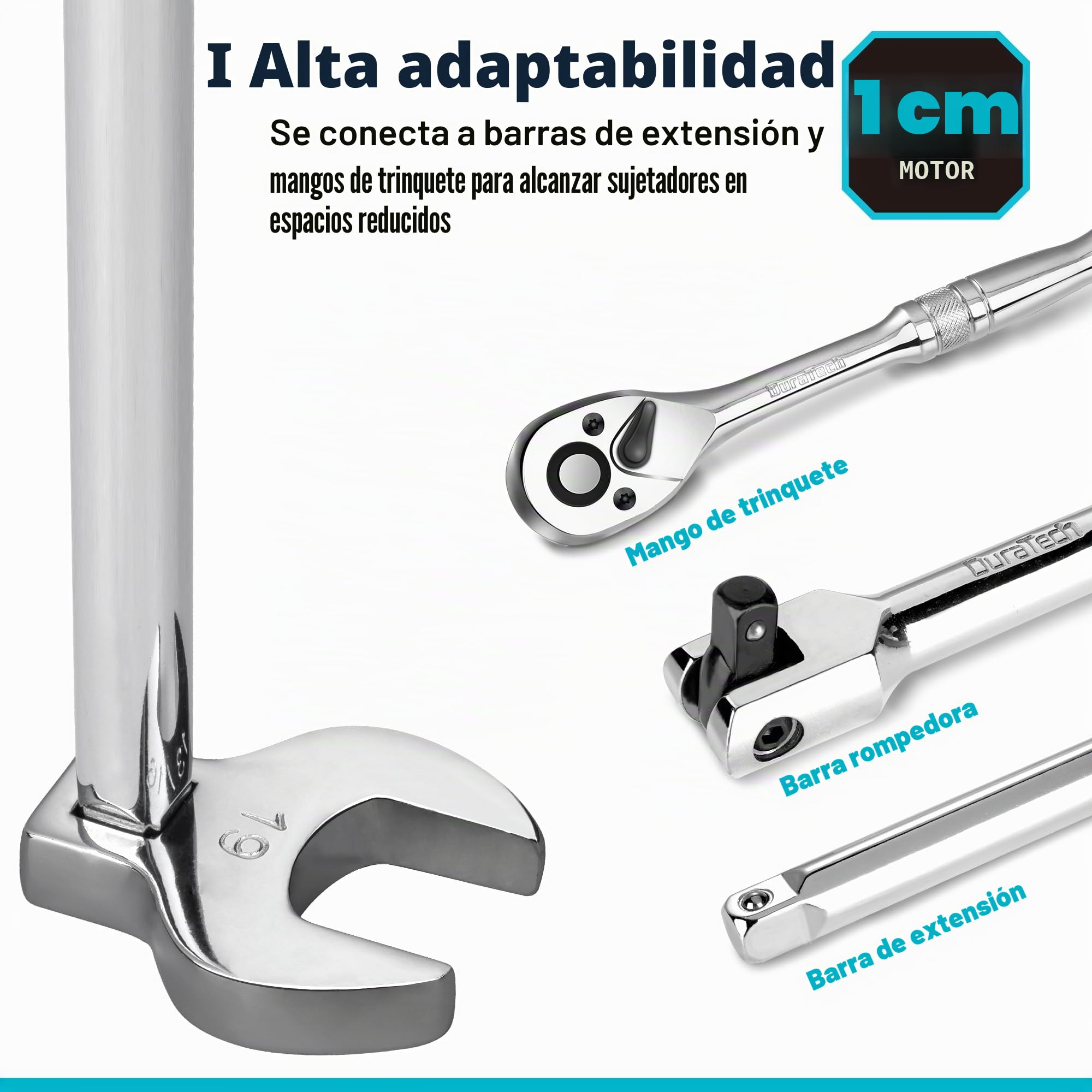DURATECH Juego de Llaves Crowfoot de 3/8", Juego de 10 Llaves de Pata de Gallo 10-19 mm, Acero Cr-V, con Organizador de Espuma EVA | Para trinquete y llave dinamométrica, organizador EVA