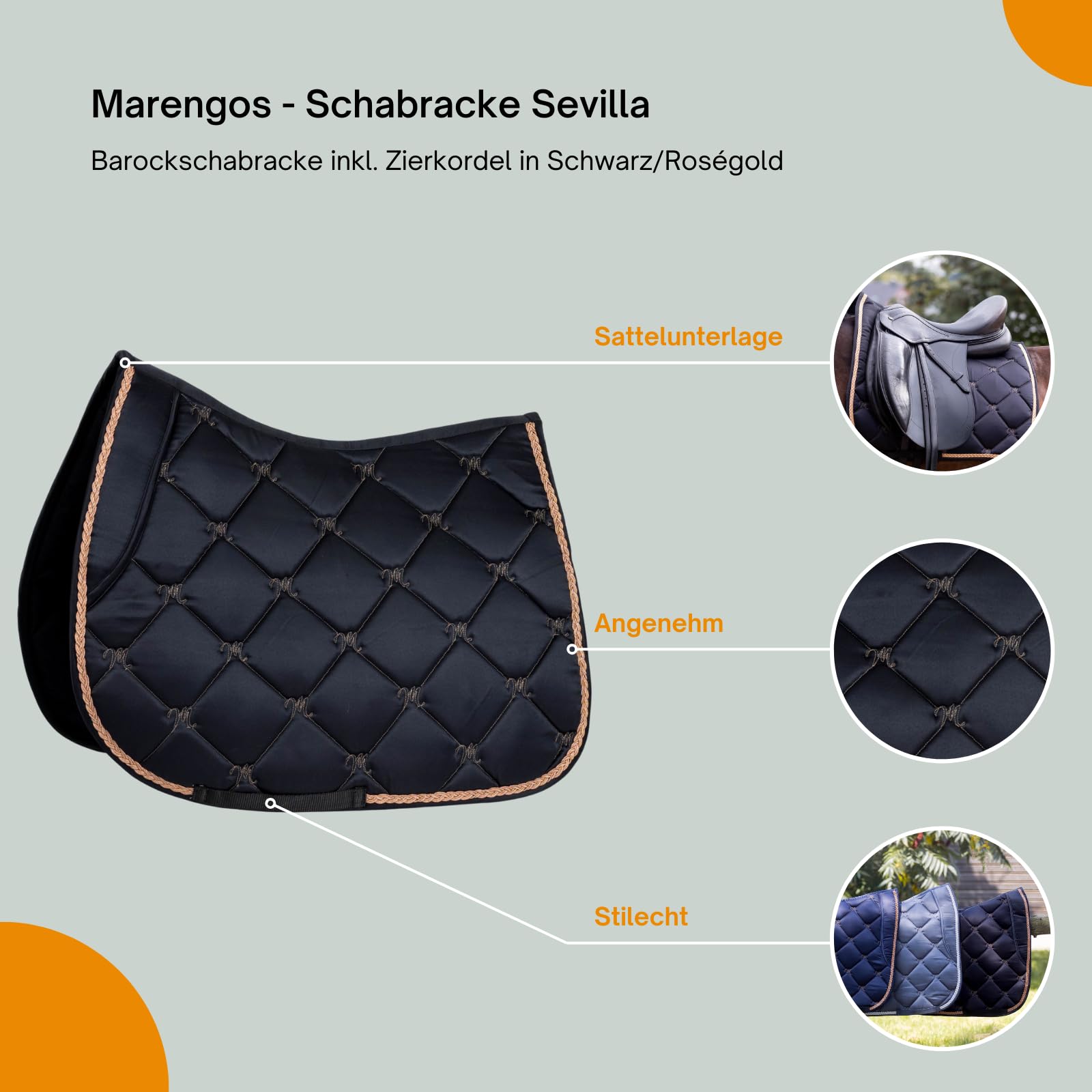 Marengos Schabracke Sevilla Barockschabracke Schaumstoff-Füllung schnell trocknend atmungsaktiv Warmblut Dressur Vielseitigkeit