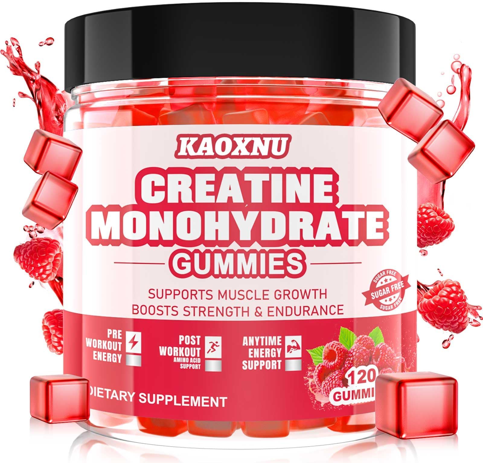 Creatine Monohydrate Gummies for Men & Women 120 CT - 5000mg of Creatine Monohydrate per Serving - Sugar Free Chewable Creatine for Muscle Strength, Muscle Builder, Energy Boost (Raspberry Flavor)