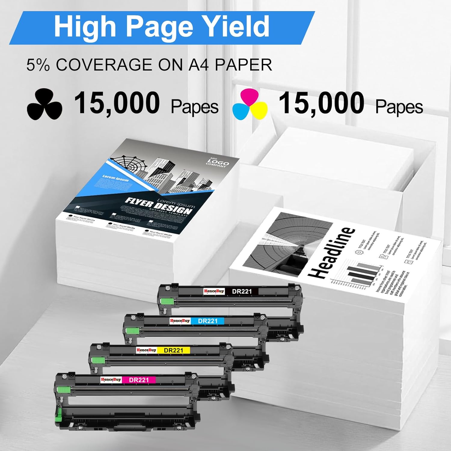 DR221CL Drum Unit Set-4 Pack,Replacement for Brother DR221 DR-221 DR-221CL Drum Unit for HL-3140CW HL-3170CDW HL-3180CDW MFC-9130CW MFC-9330CDW MFC-9340CDW DCP-9020CDN Printer