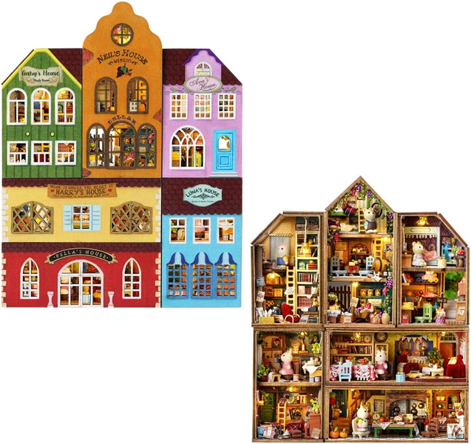 WYD DIY Miniature Dollhouse Furniture Kit English Vintage Miniature Dollhouse 6pcs Set with LED Lights Creative Room Mother's Day Gift-6pcs