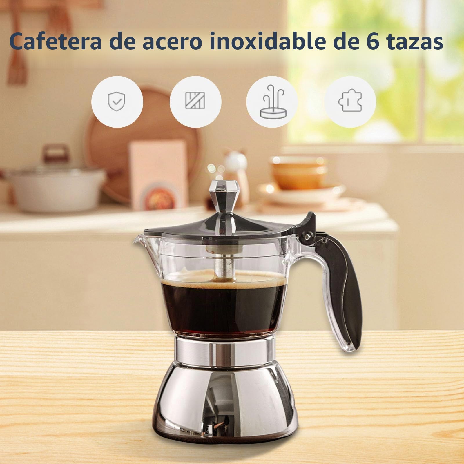 OUKENS Cafetera espresso de 300 ml 6 tazas acero inoxidable cafetero italiana octogonal para el hogar
