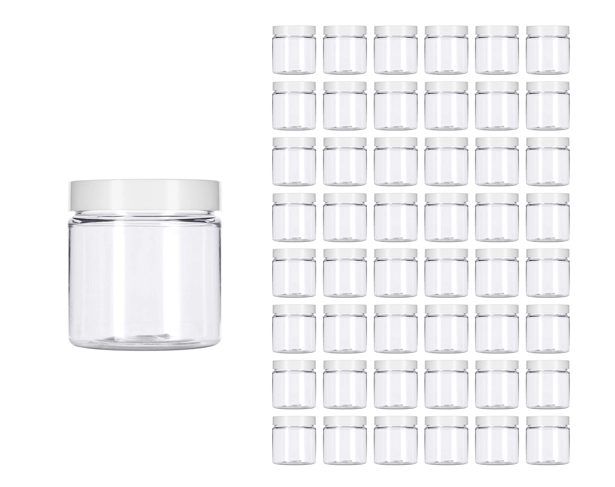 PURENSO Select - 48Pcs of 220ml Clear Basic Plastic Jar with White Straight Top Cap I Refillable Kitchen Storage Containers for Dry Food