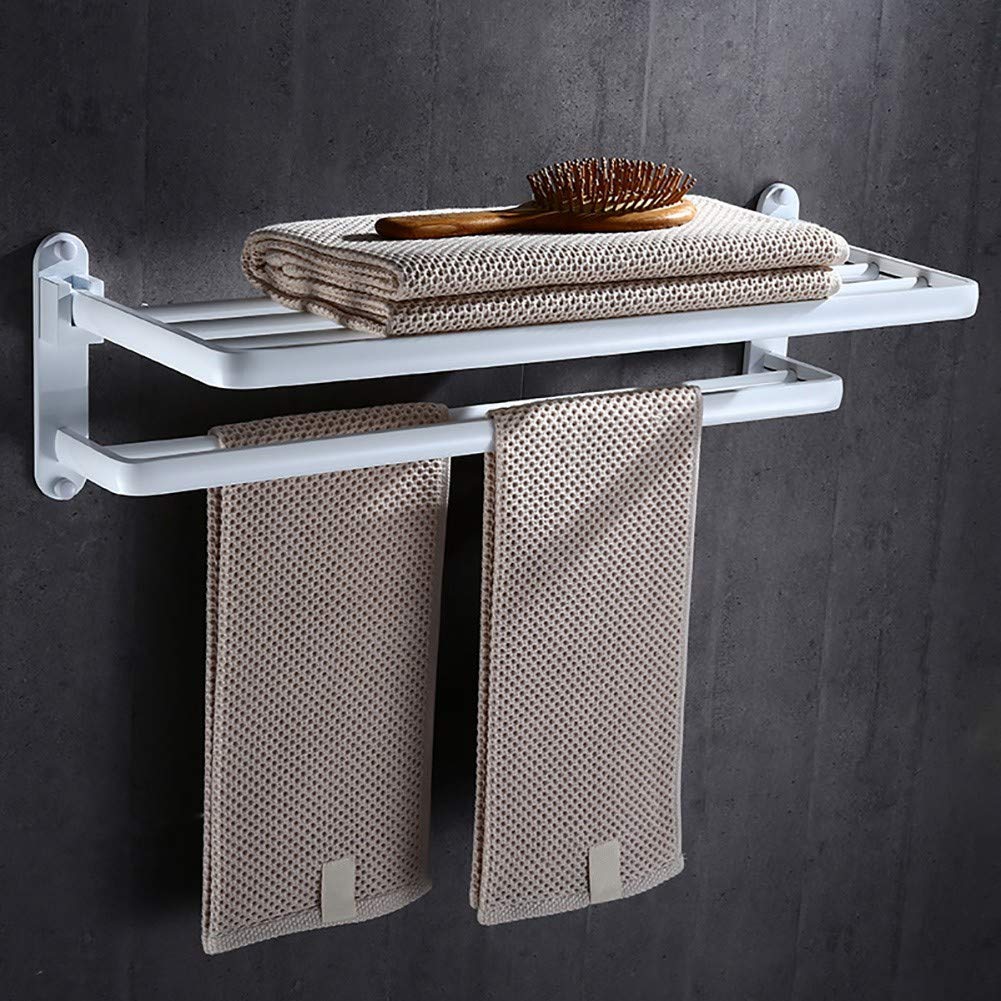 Support de serviettes auto-adhésif double étagère étanche en plastique blanc