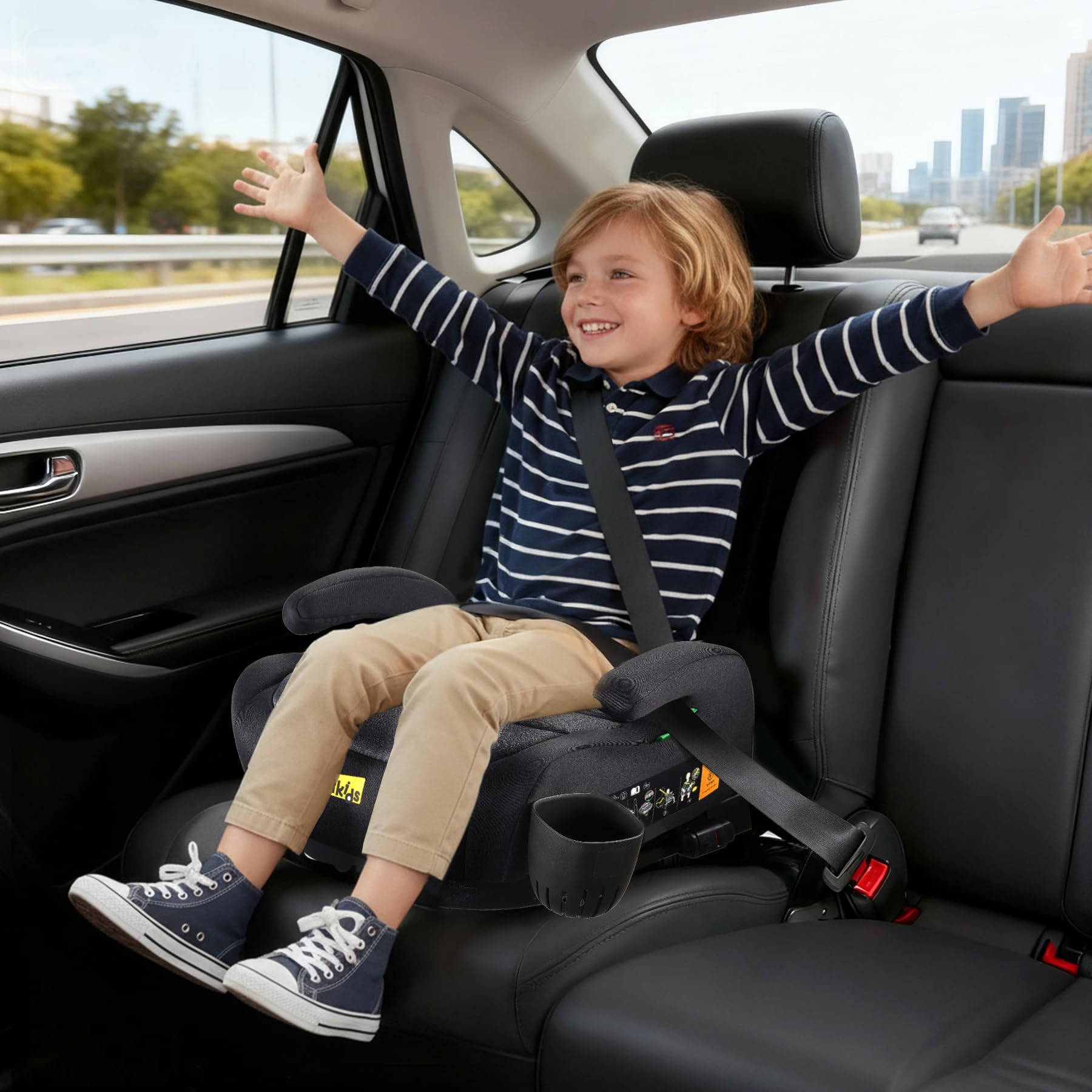 Jovikids i-Size Booster Car Seat, 125-150cm Highback Toddler Booster Seat with ISOFIX, ECE R129 Approved, Seat Belt Guide, Lightweight & Portable, Removable Machine Washable Cover - Black — view 9