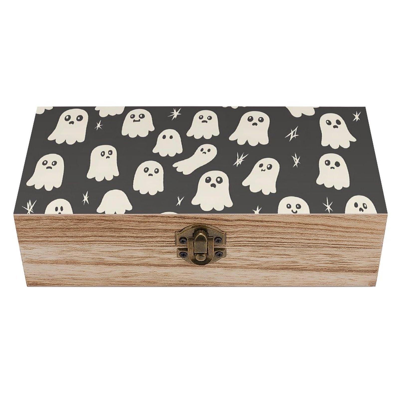 HLBSDM Halloween Cute Ghosts Retro Wooden Storage Box Jewelry Art Gift Boxs Decorative Keepsake Boxes