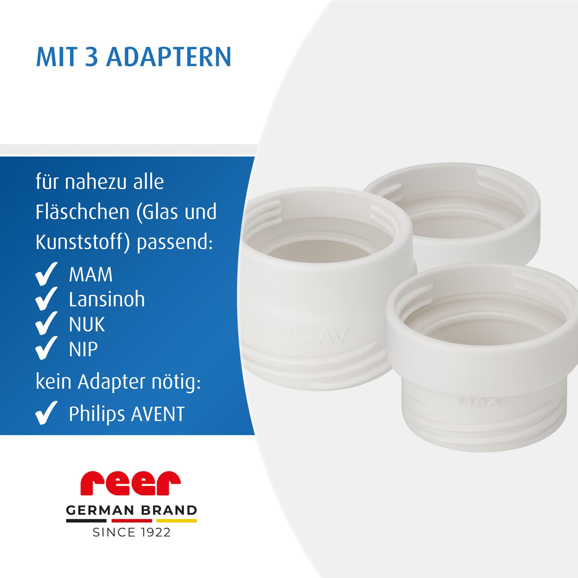 reer Flaschenwärmer Baby unterwegs mit Akku - Heat2Go - mobiler Baby Flaschenwärmer, Babykostwärmer, Fläschchenwärmer - 4 Heizstufen, USB-C, Adapterset, Fläschchenwärmer to go - leicht zu reinigen