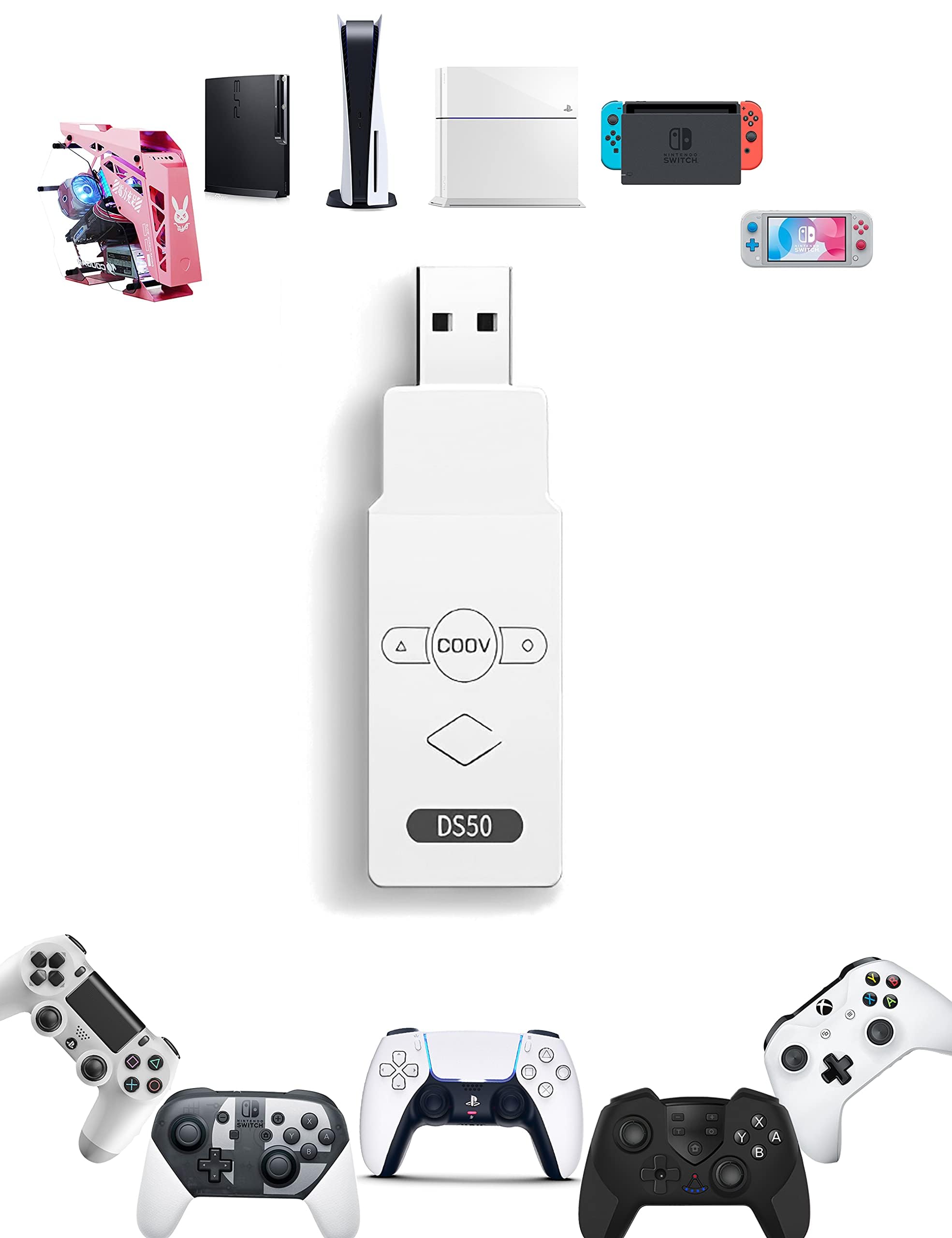 NALACAL Wireless Controller Adapter, Controller Adapters for Xbox Series X|S Controller/Xbox One X|S Controller/Elite Series 2/PS5/PS4/Switch Controller Playing on PS4/Switch/Windows 11&10 PC