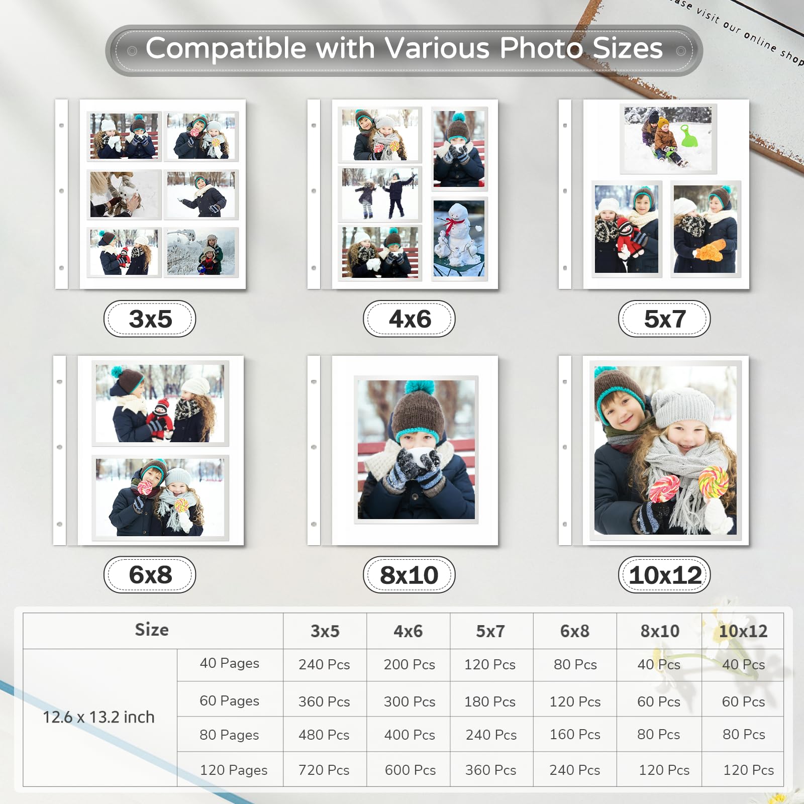 Popotop Álbum de fotos grande autoadhesivo de 4 x 6, 5 x 7, 8 x 10 pulgadas, álbum de fotos, regalo para mamá, familia, bebé y boda, con bolígrafo de metal y tablero de plástico