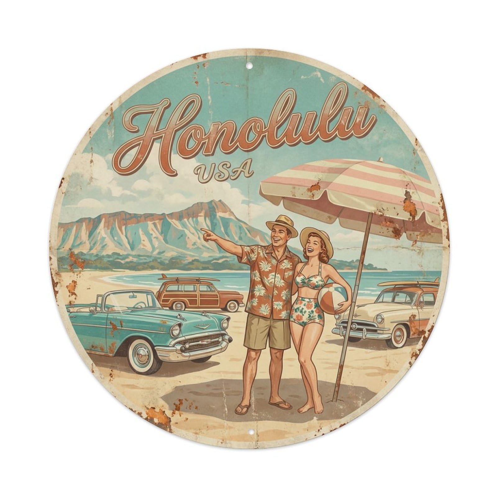 Vintage Travel Honolulu Hawaii Nostalgia Metal Tin Sign