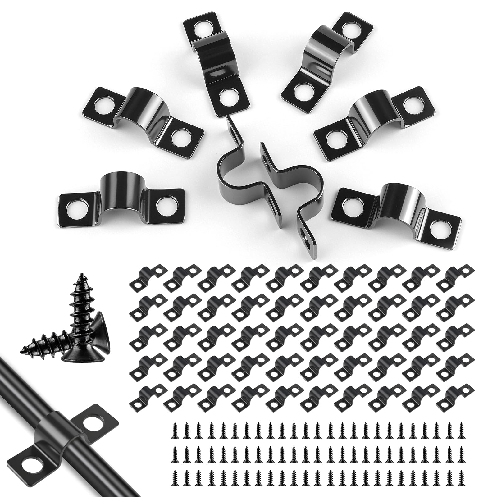 Doppelstabmattenzaun, 50 Stück Kohlenstoffstahl mit schwarz verzinkter Befestigungsschelle U-Rohrschellen, Kabelschellen mit 100 Schrauben, Befestigungsschelle Metall für Rohre, Leitungen