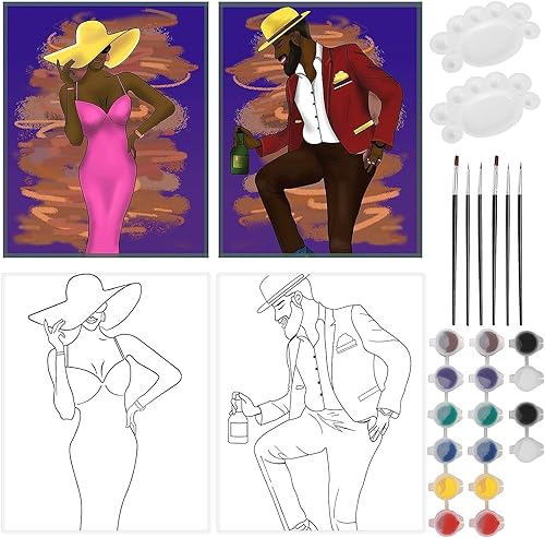 MZJZBN Kit de 2 sorbos y pintura para citas nocturnas de adultos, lienzo predibujado para pintar para adultos 8 x 10 pulgadas, kit de pintura de